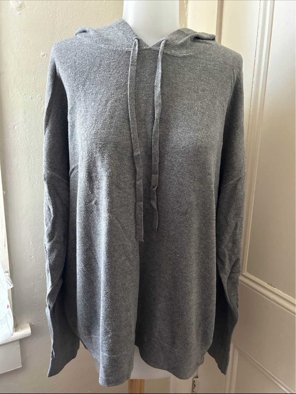 Hilary Radley Gray Hooded Knit Pullover Sweater